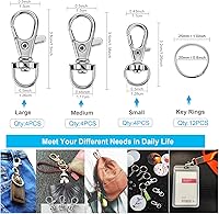 Vista 2 de YHYZ Llavero Anillos de Cadena de Llaves Clips Giratorios a Granel, Ganchos Giratorios con Cordón (Pequeño X 4pcs, Mediano X 4pcs, Grande X 4pcs) +