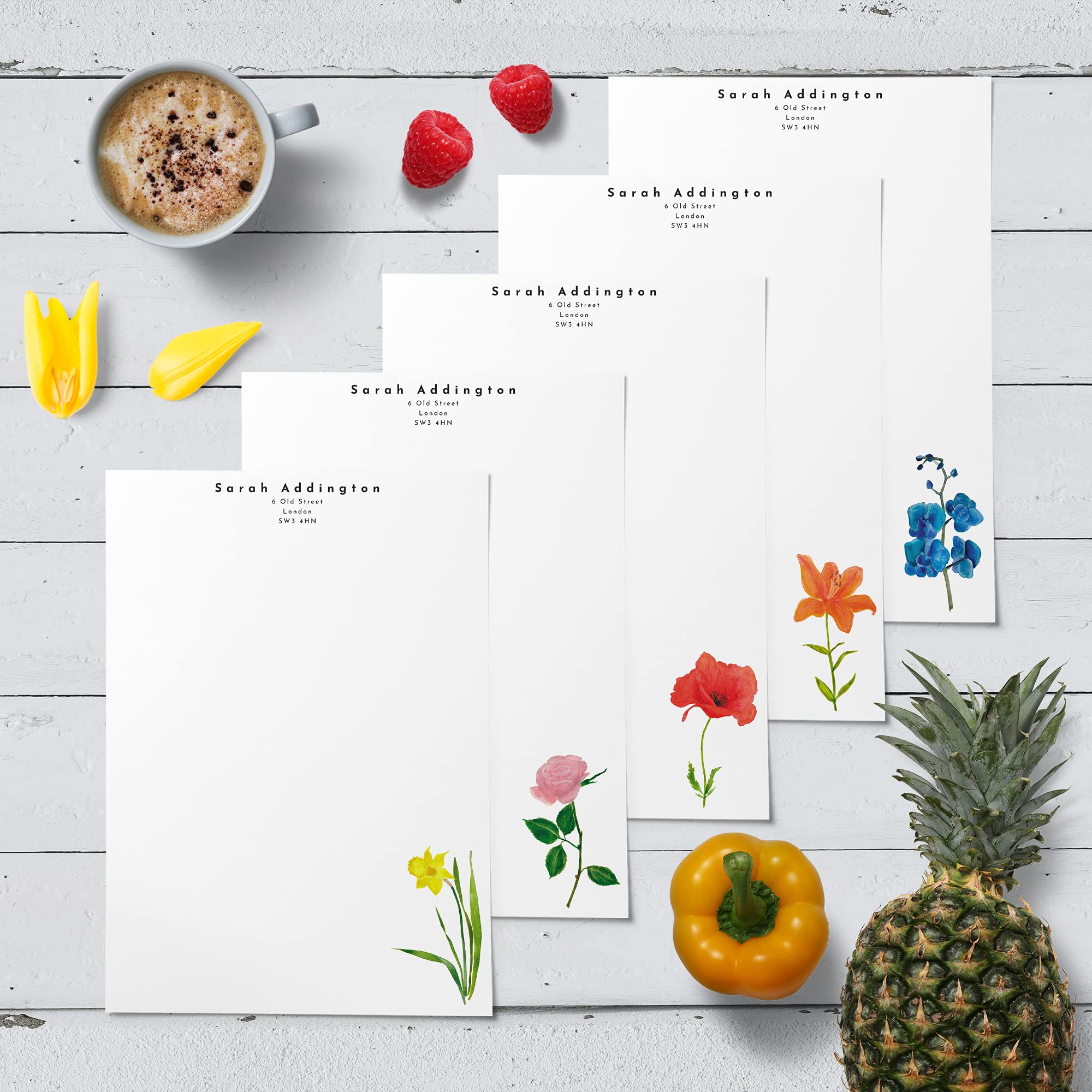 Me Loovely Watercolour Flowers Personalised Letter Writing Set Letterhead Paper & Envelopes Stationery Supplies with Gift Box | Christmas Gifts (A5 Size, Pack of 20)