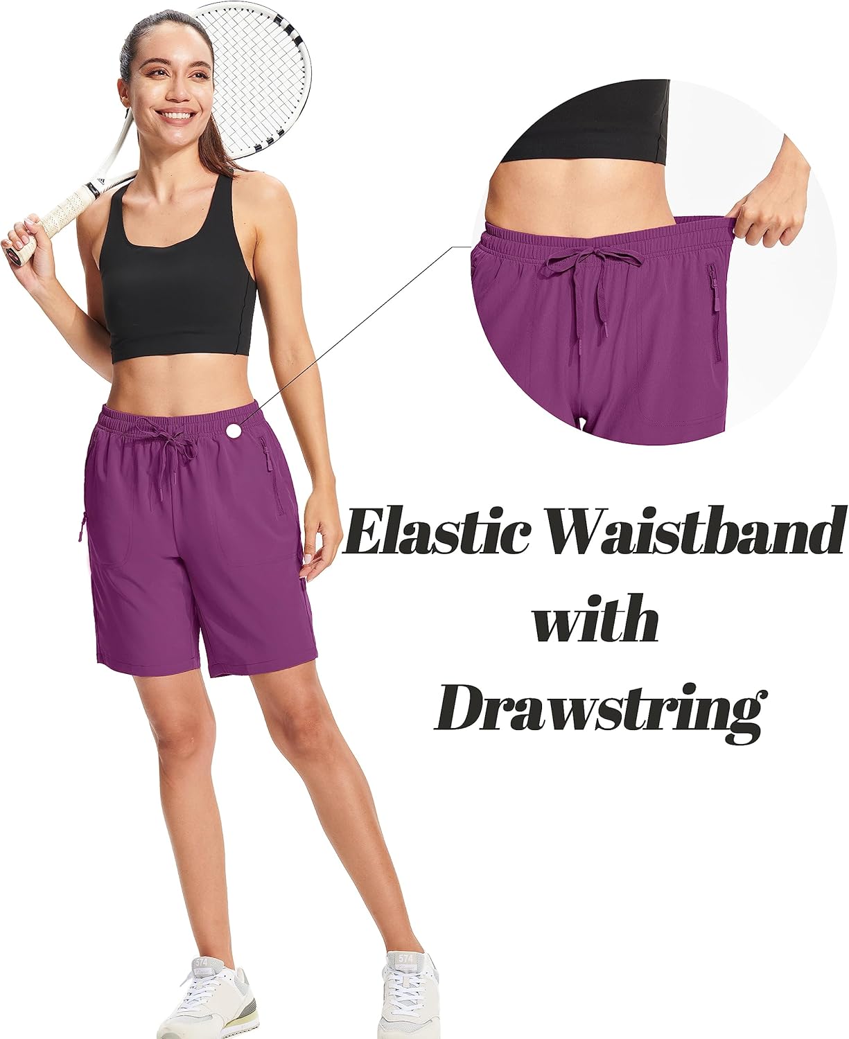 MAGCOMSEN Women's Hiking Shorts Lightweight Quick Dry 8" Golf Shorts Water Resistant with 3 Zipper Pockets - Image 5