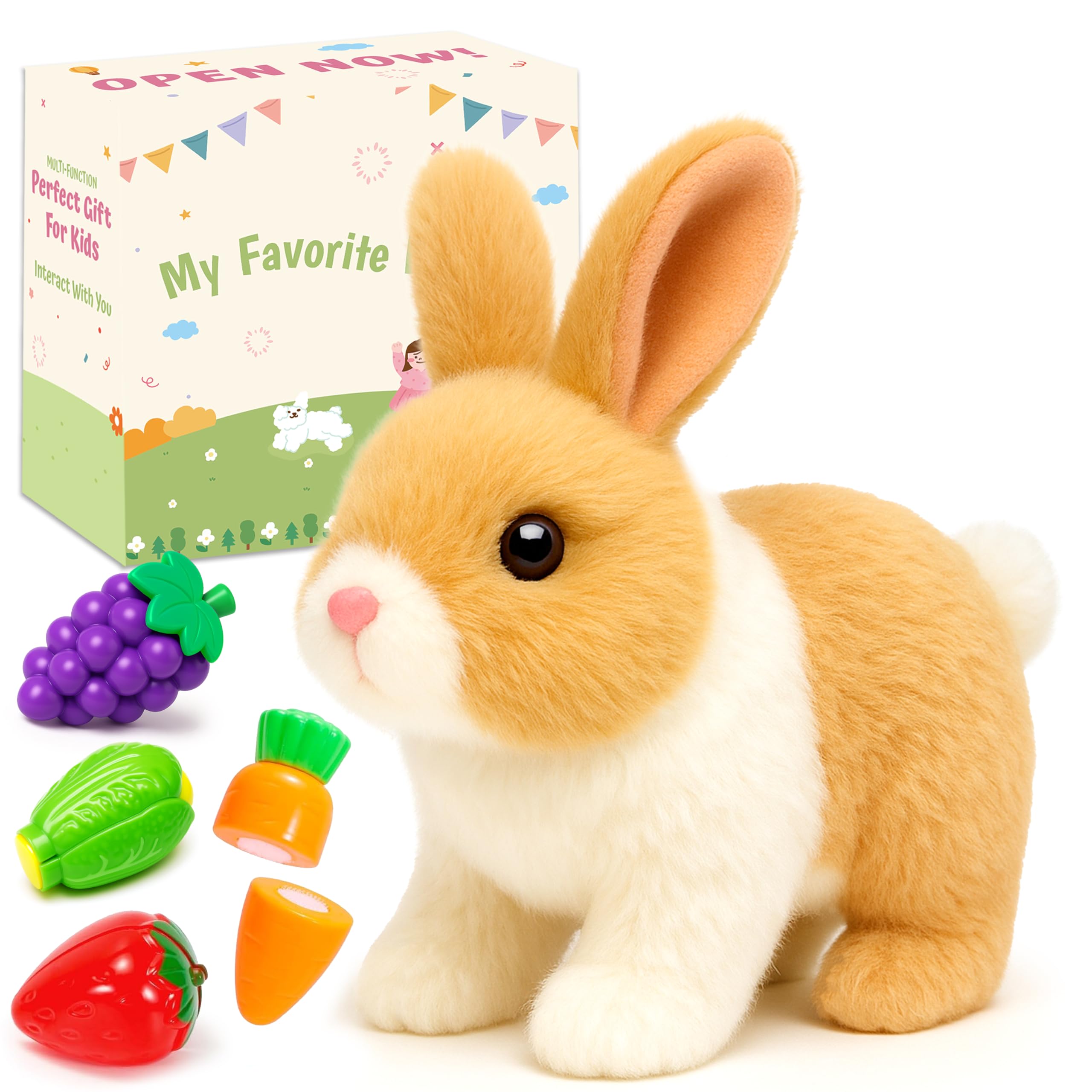 Easfan Walking Rabbit Interactive Electronic Pet Plush Bunny Toy Twitching Mouth and Nose Hoping Rabbit Ears Moving Educational Plush Toy Easter