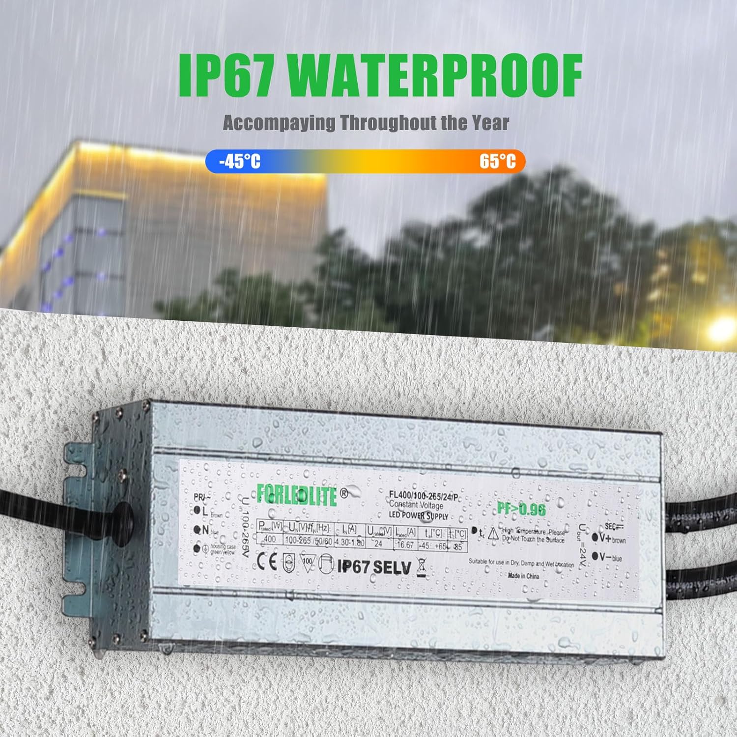 Wide Input 100~265V AC to DC 24V 400W Output IP67 Waterproof Constant Low Voltage LED Power Supply Transformer Driver with Preparation Input Plug for Outdoor Indoor LED Lights - Image 2