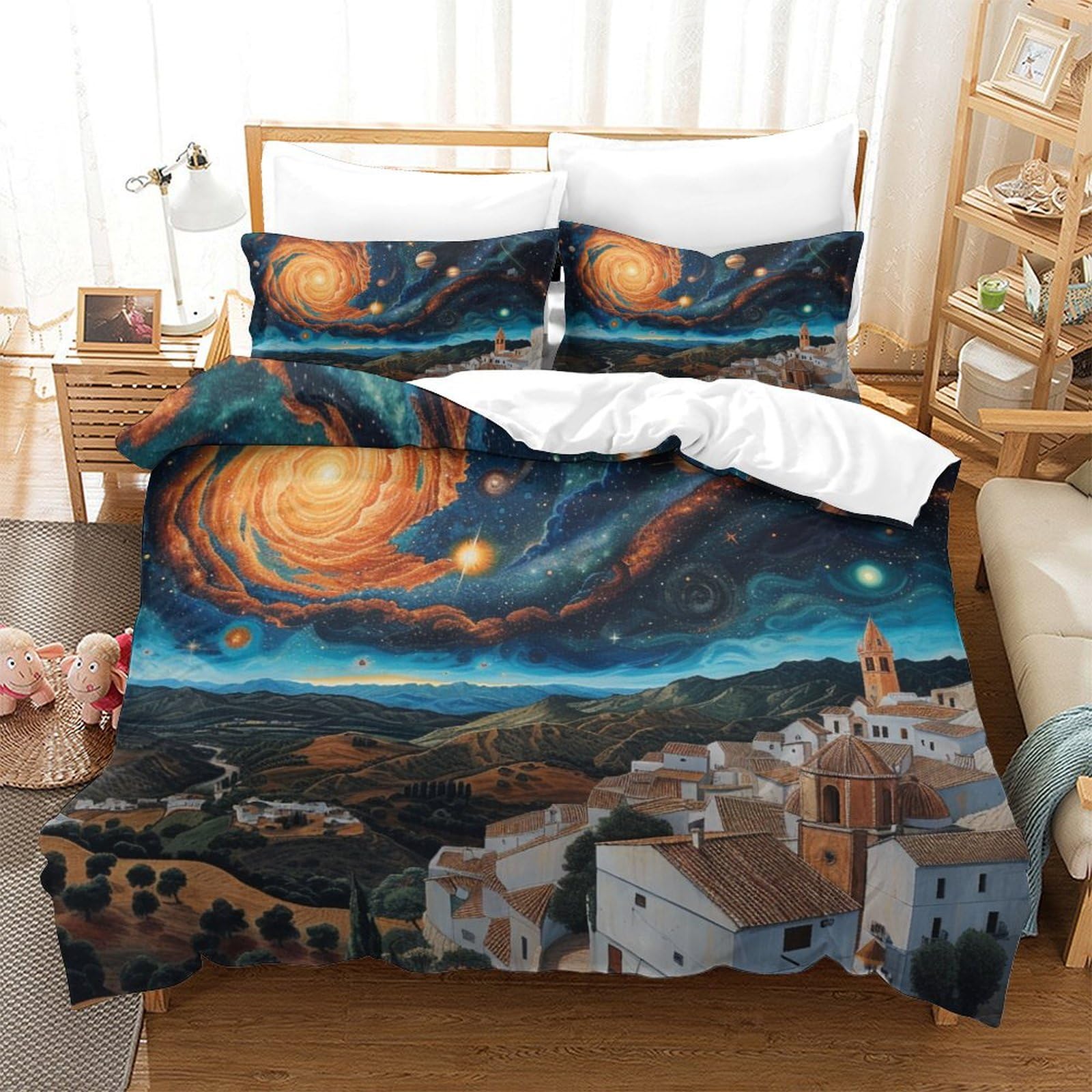 Housse de couette ciel nocturne imprimé 3D parure de lit Super King
