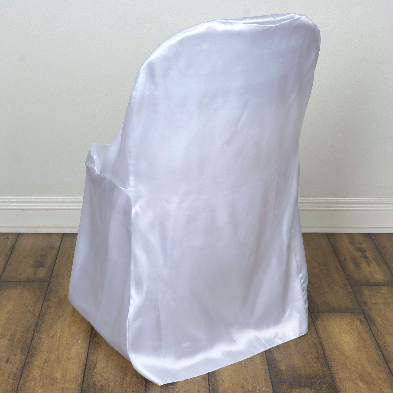 Efavormart 20 PCS White Glossy Satin Folding Chair Covers, Reusable Elegant Chair Covers