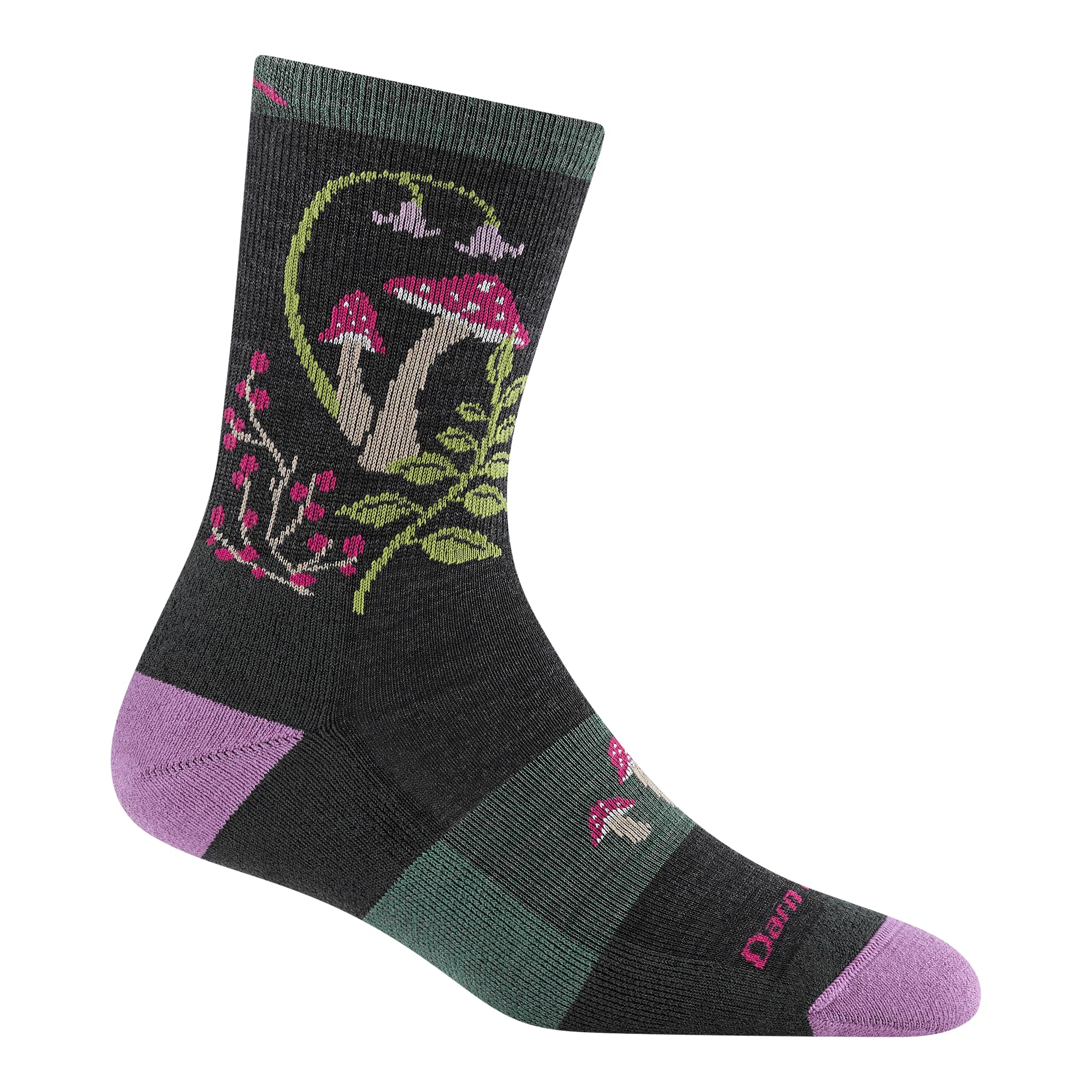 Darn Tough Vermont womens Mellow Mushrooms Micro Crew Lightweight With Cushion, Charcoal, M