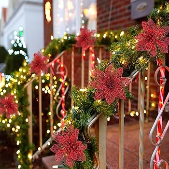 Amazon｜CQURE 25個 クリスマス ポインセチア 造花 グリッター