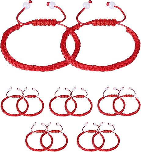 GEJOY 12 piezas hechas a mano Kabbalah pulsera ajustable de la suerte con 2 cuentas blancas para el éxito