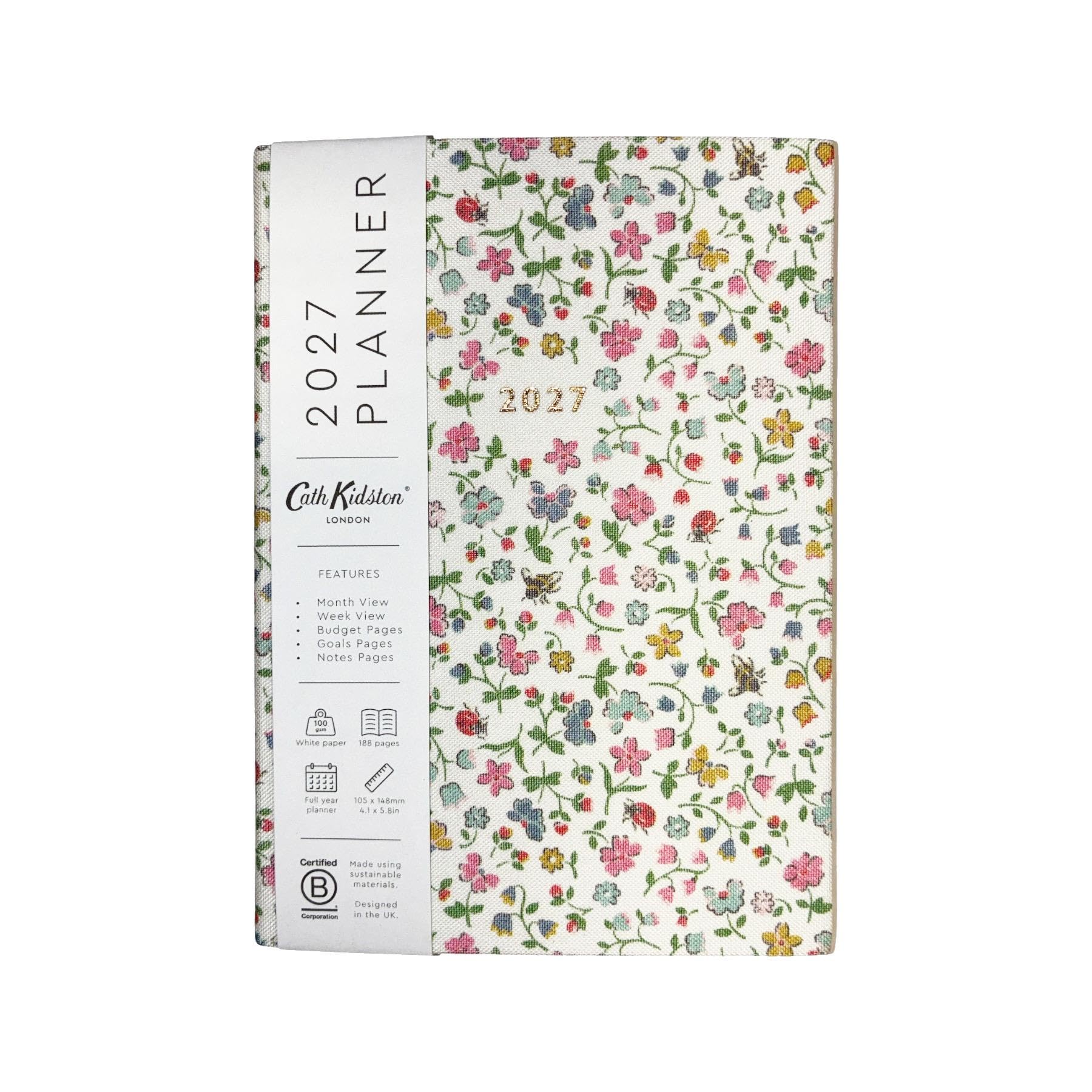 2027 Diary Cath Kidston A6 Week to View Diary, Monthly Planner - Bee & Flowers