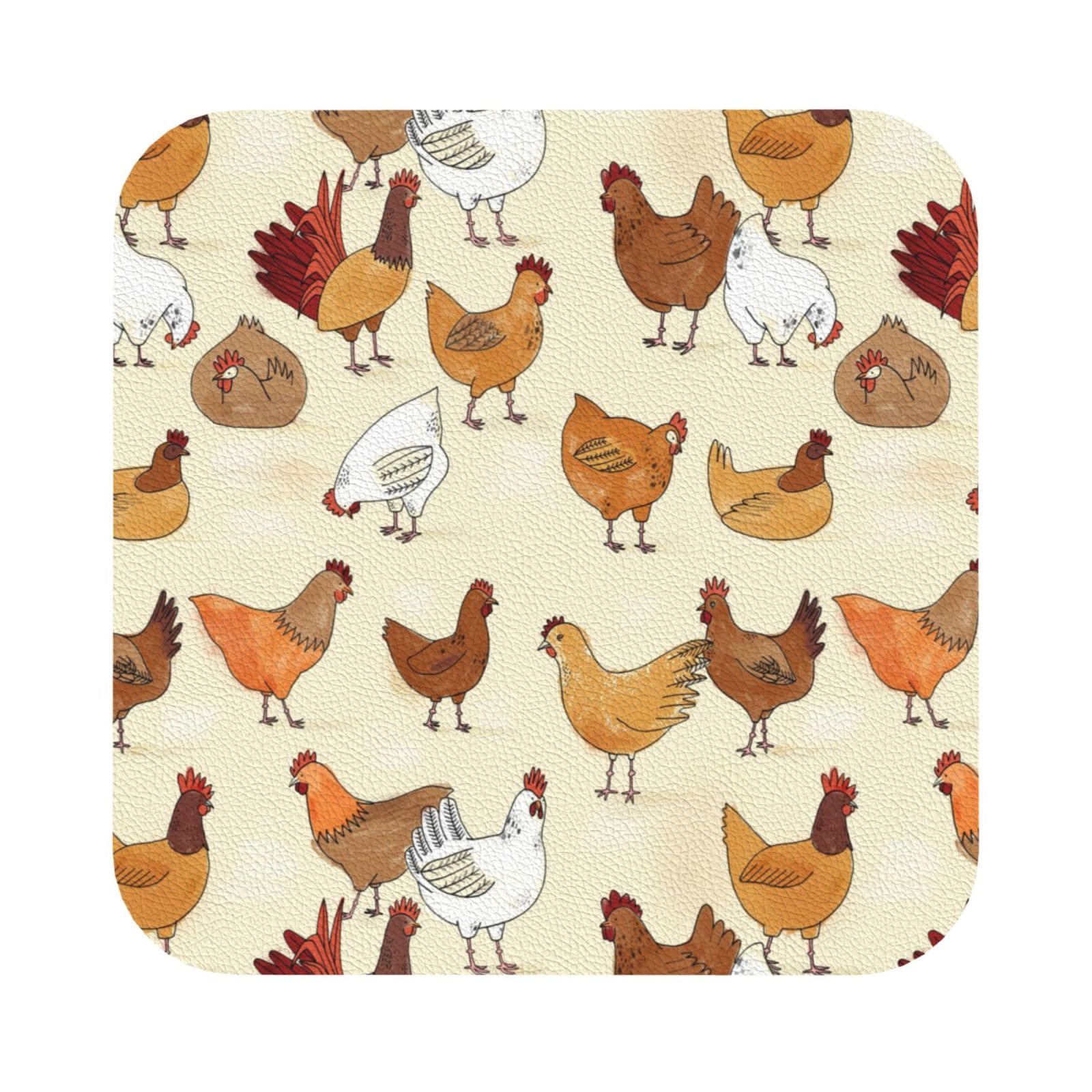 A Brood of Chickens PU Leather Coasters Set of 6 Square Drink Coasters