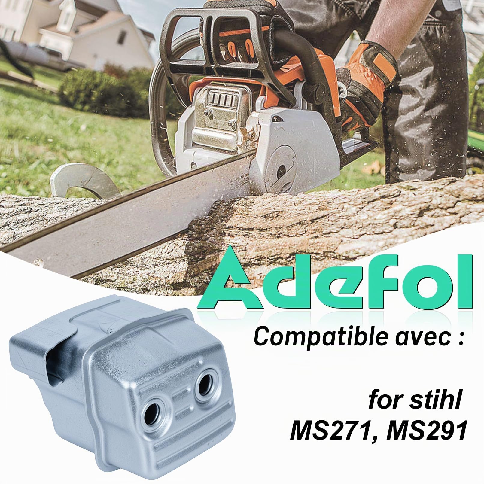 ADEFOL Kit de Silencieux Échappement avec Joint pour STIHL MS271, MS291, 1141 140 0611, 1141 140 0608