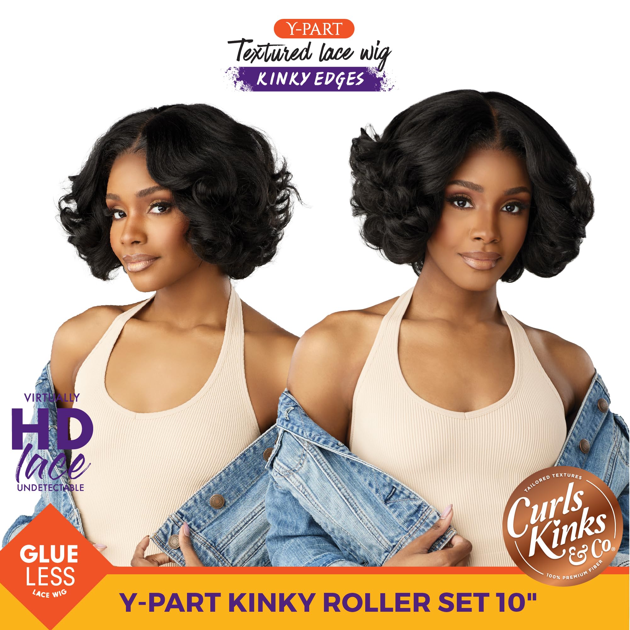 Sensationnel Curls Kinksandco Kinkyedges Wig - Kinky Roller Set da 25,4 cm e parte in pizzo naturale con texture kinkytexture, per capelli naturali 3C a 4C (1B OffBLACK)