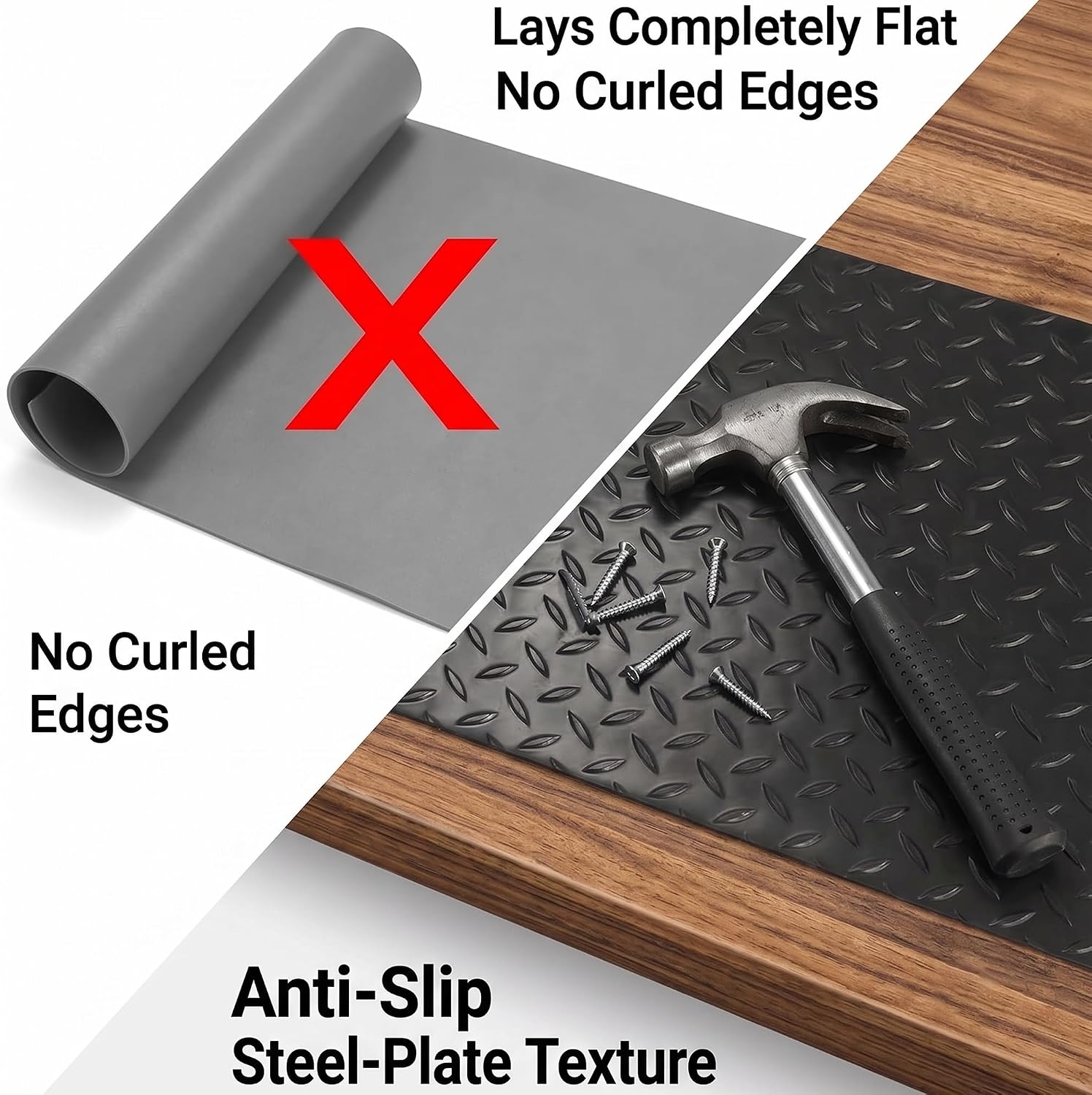 PVC Workbench Mat with Non-Slip Steel Plate Texture, 48 x 17 Inch, 1.5mm Thick, Scratch & Stain Resistant, for Woodworking, Crafting, DIY (Black, 48 * 17")
