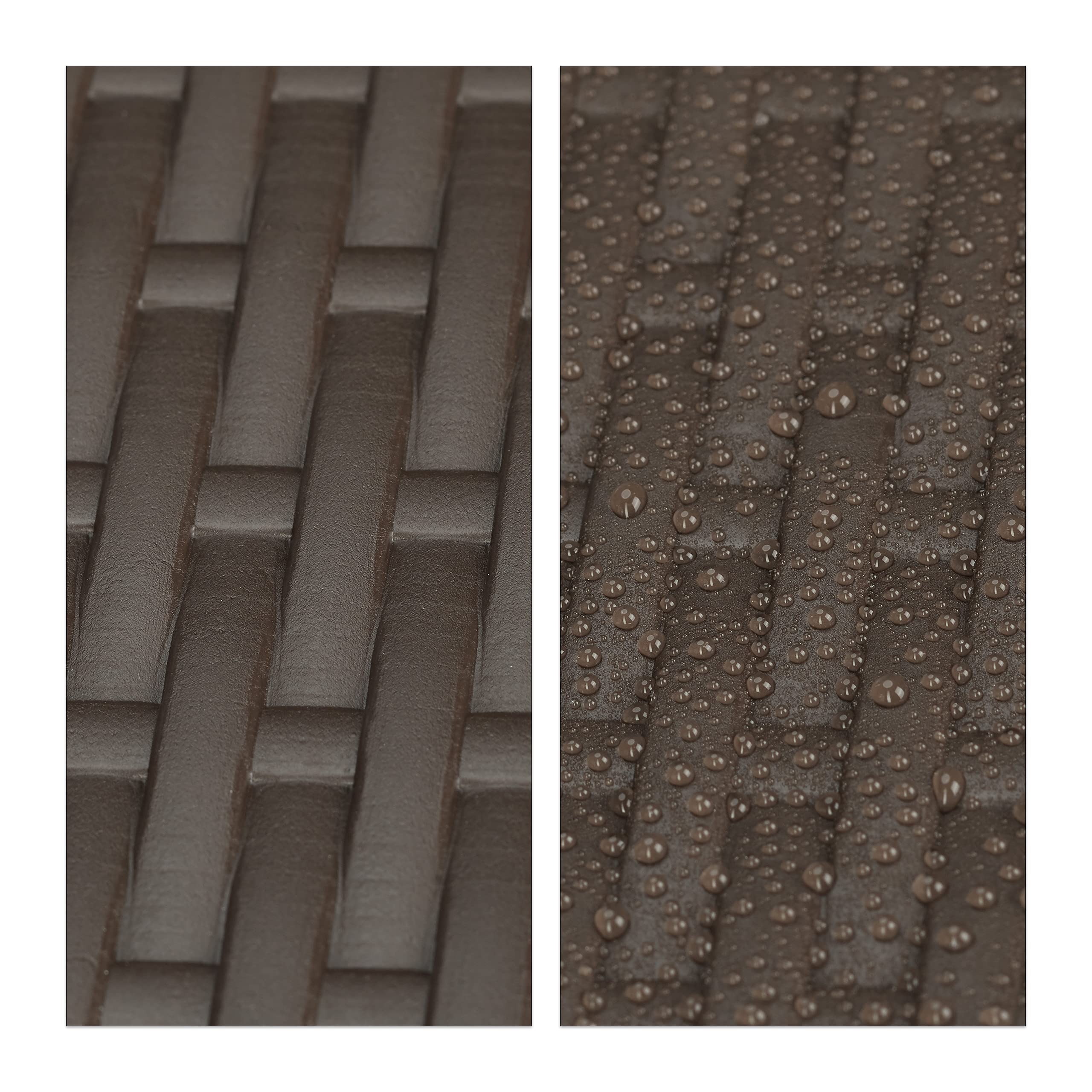 Relaxdays Mesa Plegable Balcón Colgante Bastian, 3 Alturas, Mesilla Efecto Ratán, Tablero de 60x40cm, Barandilla, Marrón