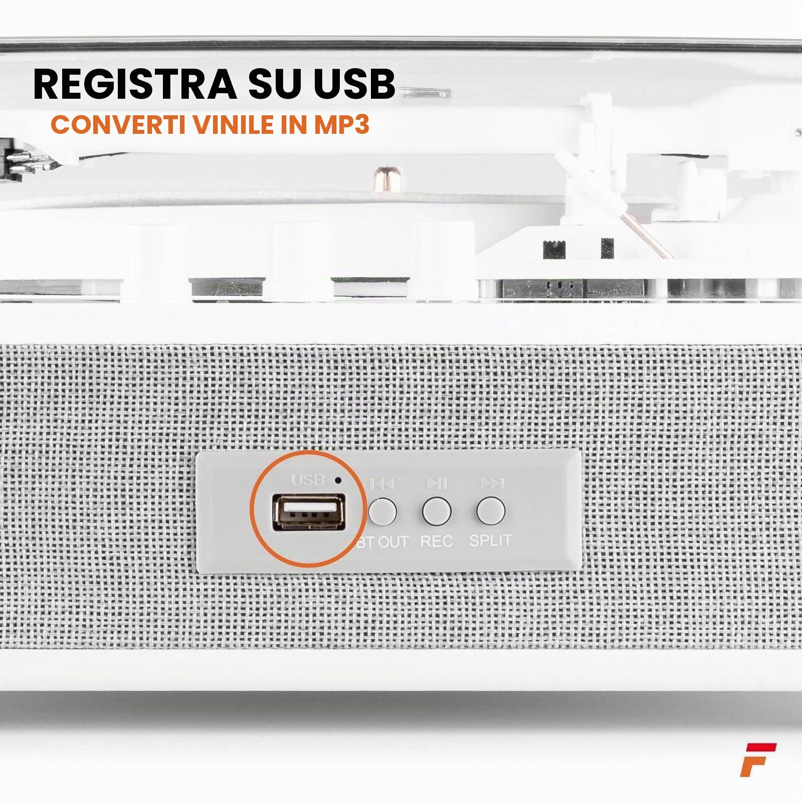 Giradischi Bluetooth (ingresso/uscita) - Fenton RP162W - giradischi retrò con altoparlanti (stereo) e lettore mp3 - Bianco (102.169)