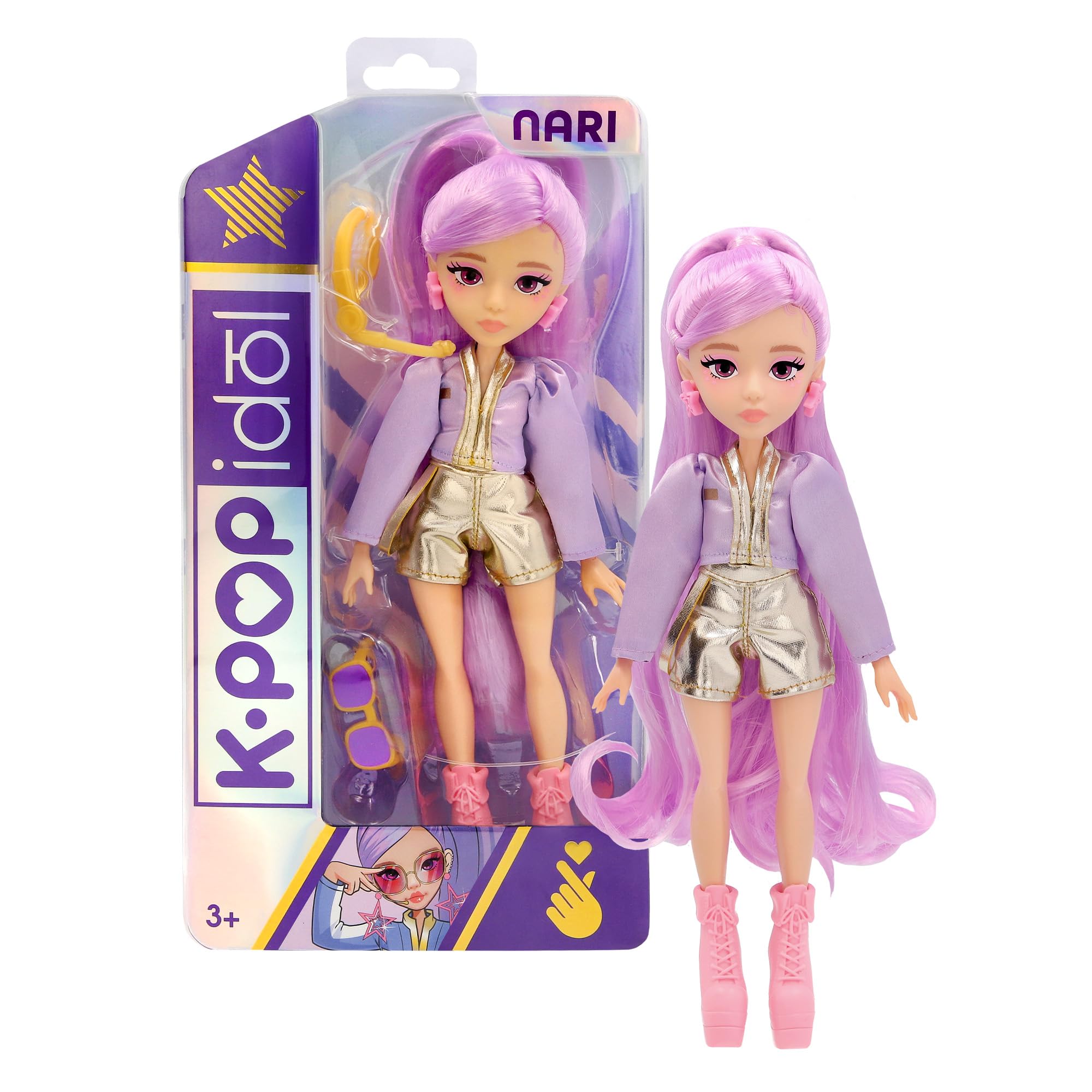 K-POP IDOL Bambola Nari Bambole alla moda Stile K-Pop Power Idol, capelli lavanda. 3 accessori per creare outfit Età 3+