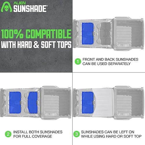 Vista 23 de Alien Sunshade - Parasol de malla frontal y trasero para techo, bloquea los rayos UV, el viento y el ruido (color negro) Negro -,Azul,Gris,Cherry