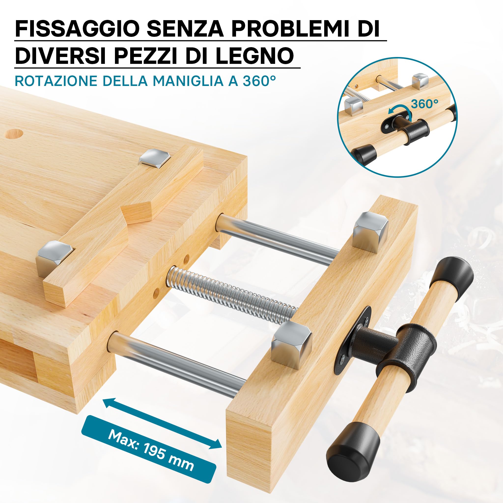 Wiltec Banco da lavoro portatile con morsa Mini tavolo di lavoro mobile in faggio con morsetti
