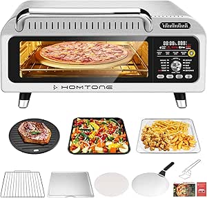 Homtone Electric Pizza Oven Indoor, Toaster Oven Air Fryer, Countertop Air Fryer Convection Oven Combo, with Reversible Grill/Griddle &amp; Pizza Stone, Fit 12&#34; Pizza, 9 Slices Toast, Roast, Dehydrate