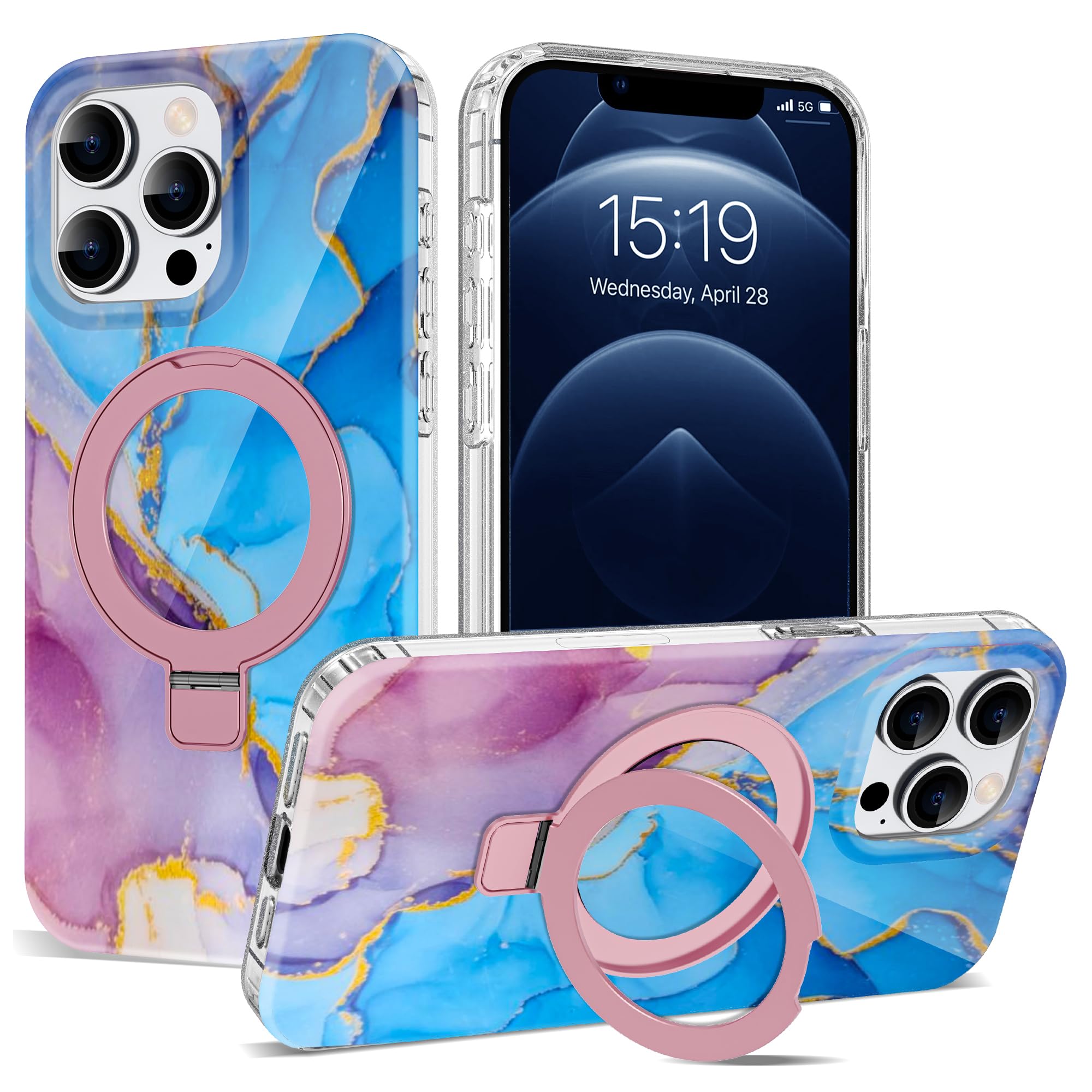 ETPESOK Compatible with iPhone 12 Pro Max Case Marble Pattern with Magnetic Ring Stand [Compatible with Mag-Safe] Shockproof Protective Phone Case for