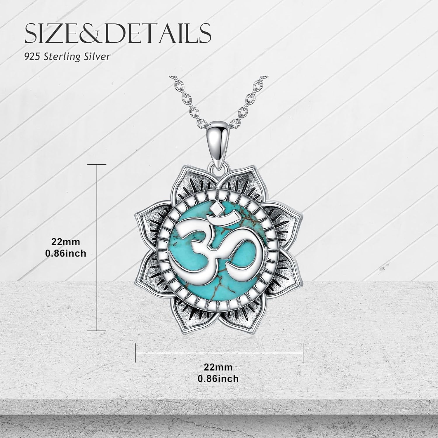 Om Necklace 925 Sterling Silver Genuine Blue Turquoise Om Symbol Lotus Flower Pendant Western Jewelry Gifts for Women - Image 5