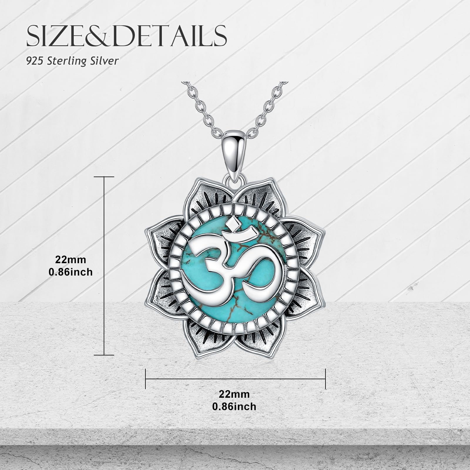 Om-Halskette 925er-Sterlingsilber echter blauer Türkis Om-Symbol Lotusblumen-Anhänger Westernschmuck Geschenke für Frauen
