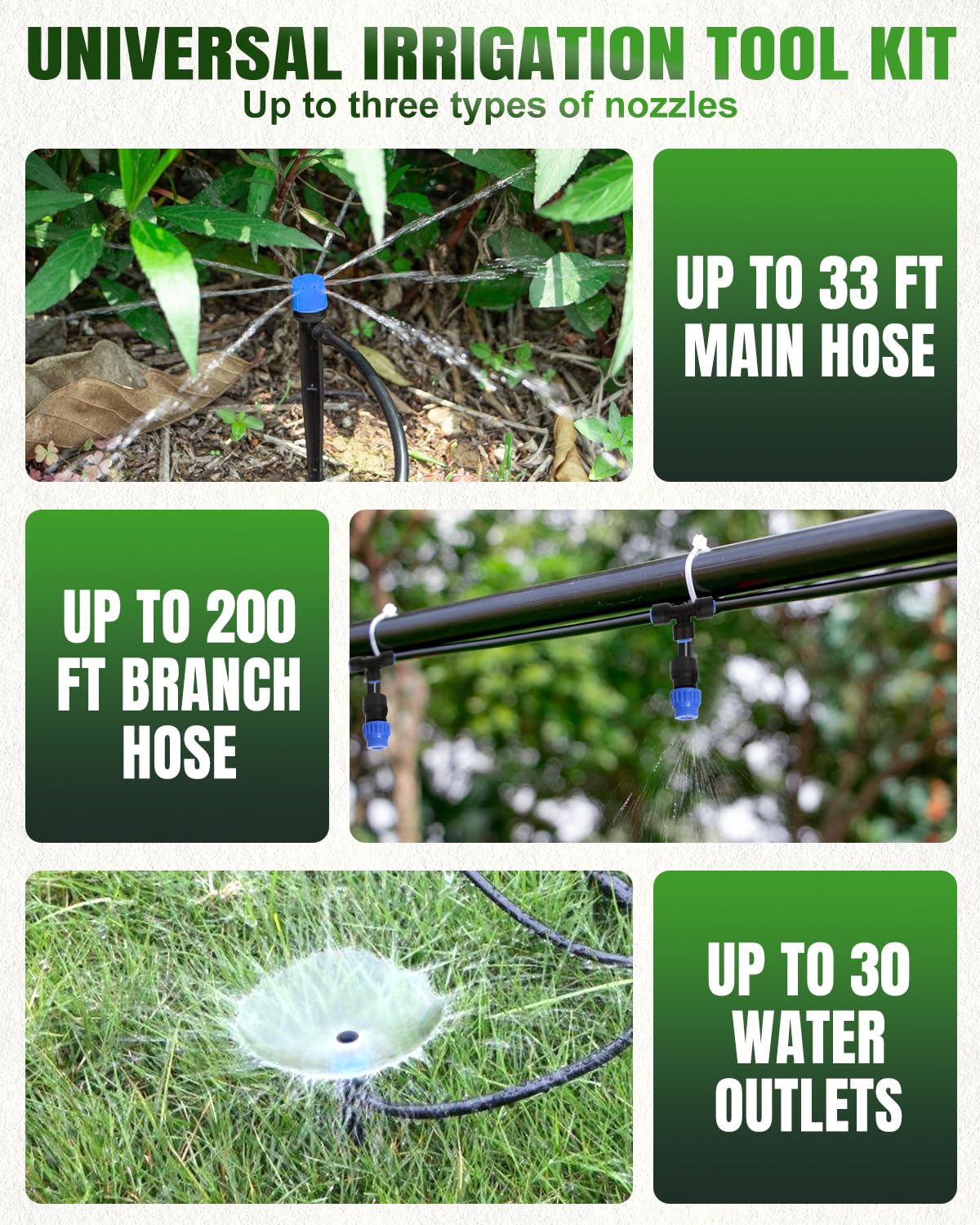 Breeze Touch Système d'irrigation goutte à goutte de 70 m pour jardin, pièces d'irrigation goutte à goutte avec 3 types d'arroseurs, système d'arrosage automatique pour terrasse et pelouse, système