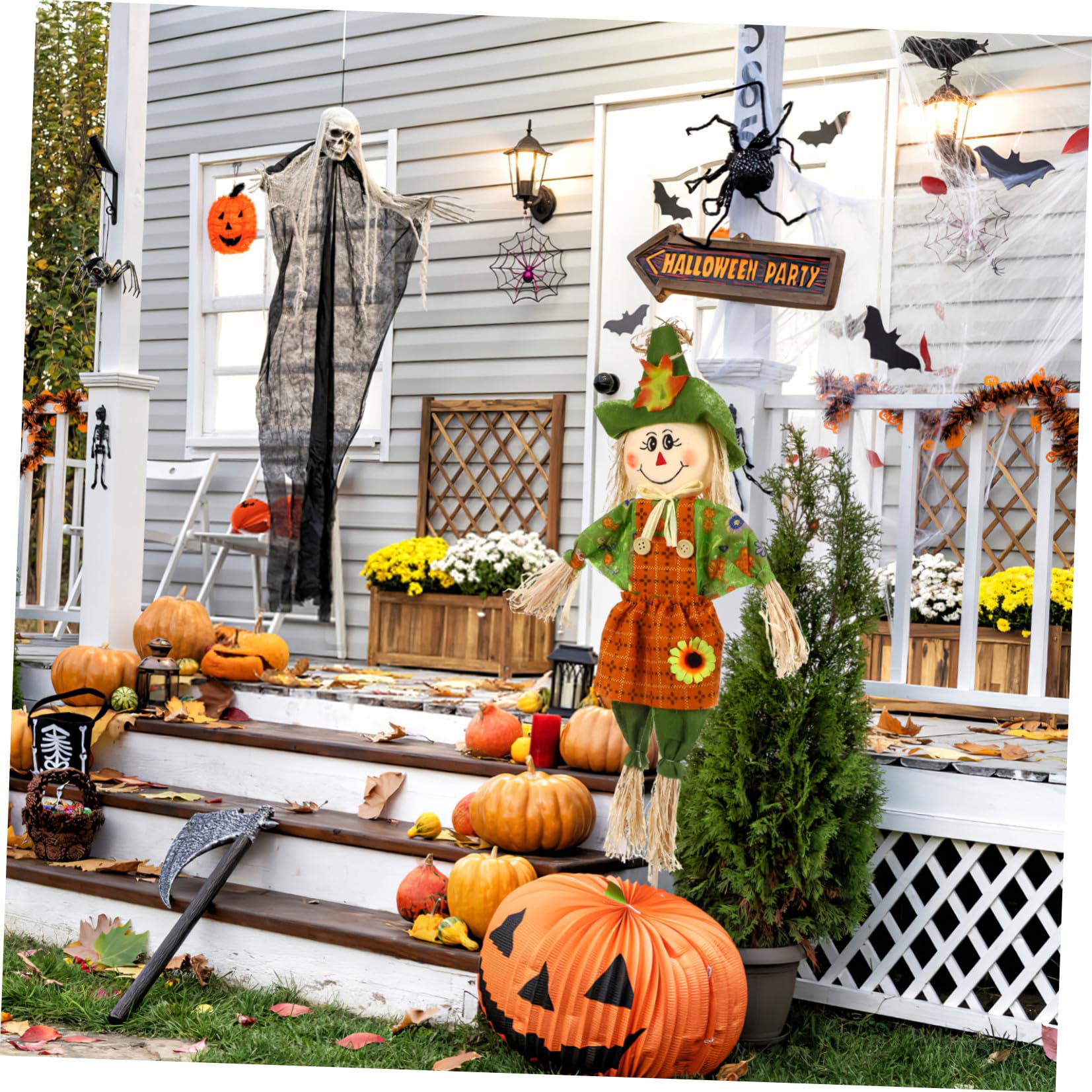 TIDTALEO Herbstliche Stehende Vogelscheuche aus Stoff und Bambus 55cm Halloween und Thanksgiving Deko für Garten und Gartenparty Authentische Textur Zufällige Farbe