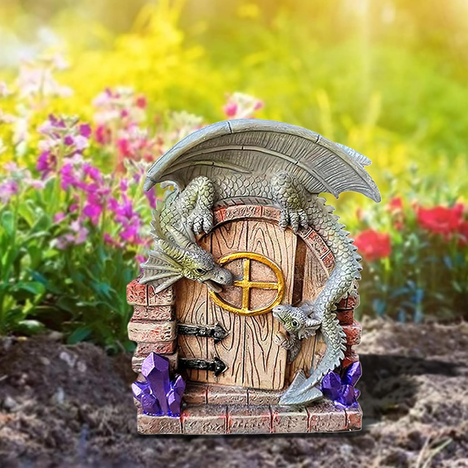 Fairy Door Resin Dragon Ornament Garden Aessories 5.3x6.1in Dragon Ornament Cartoon Stylish Decorative Miniature Door for Tree Gardening Colorful Fairy Garden Aessories