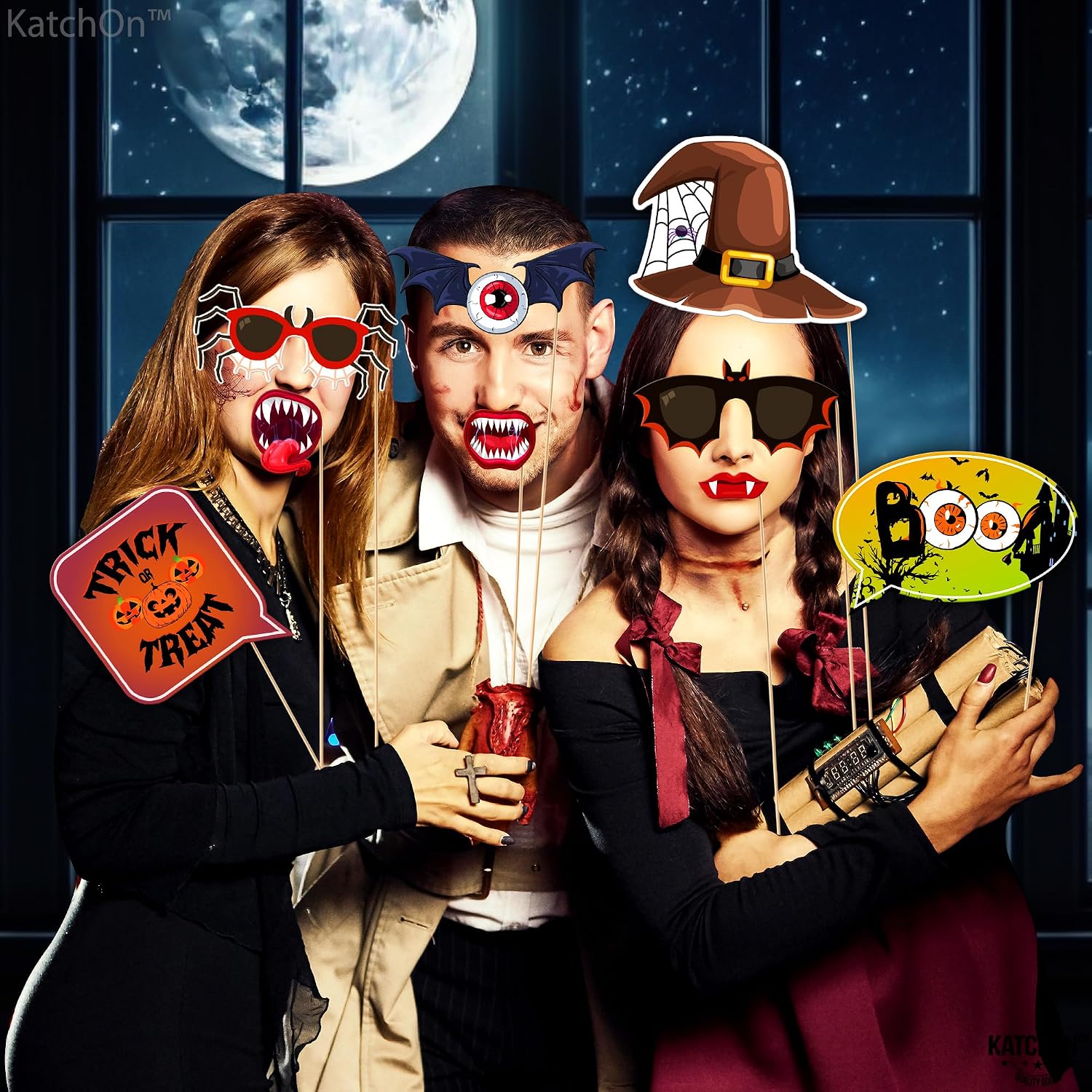 KatchOn, Scary Halloween Photo Booth Props - Huge, Pack of 30 | Halloween Photo Props | Halloween Photobooth Props for Halloween Party Decorations | Halloween Selfie Props | Halloween Picture Props