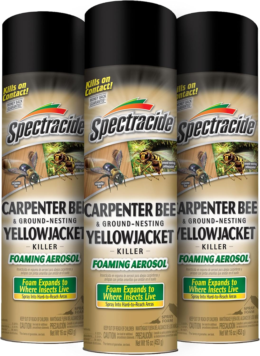 Spectracide Carpenter Bee and Ground-Nesting Yellowjacket Killer Foaming Aerosol 16 Ounces, Expands to Where Insects Live, 3 Pack