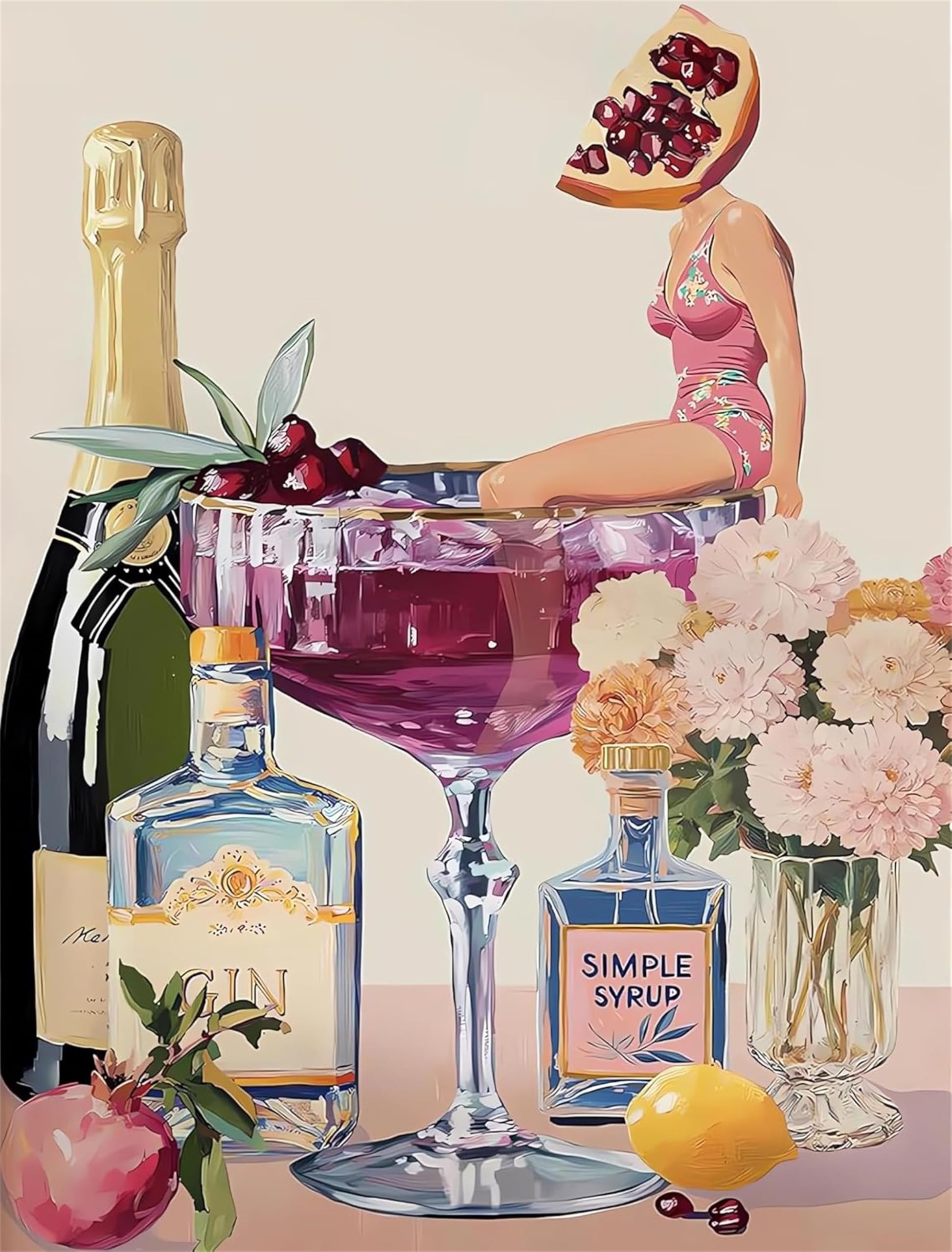 Hefeis Wine Glass Adults Paint By Number Kits,Painting By Number Kits On Canvas,Large Color By Numbers Adult Watercolor Gifts For Friends Wall Decor (Wine Glass)