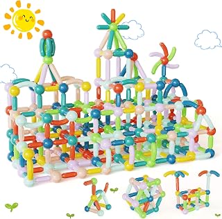 Magnetic Balls and Rods Set, 64Pcs Magnetic Building Sticks Blocks for Kids Toddlers, 3D Educational STEM Toys Learning Magnet Construction Toy for Preschool Age 3+ Year Old Boys Girls