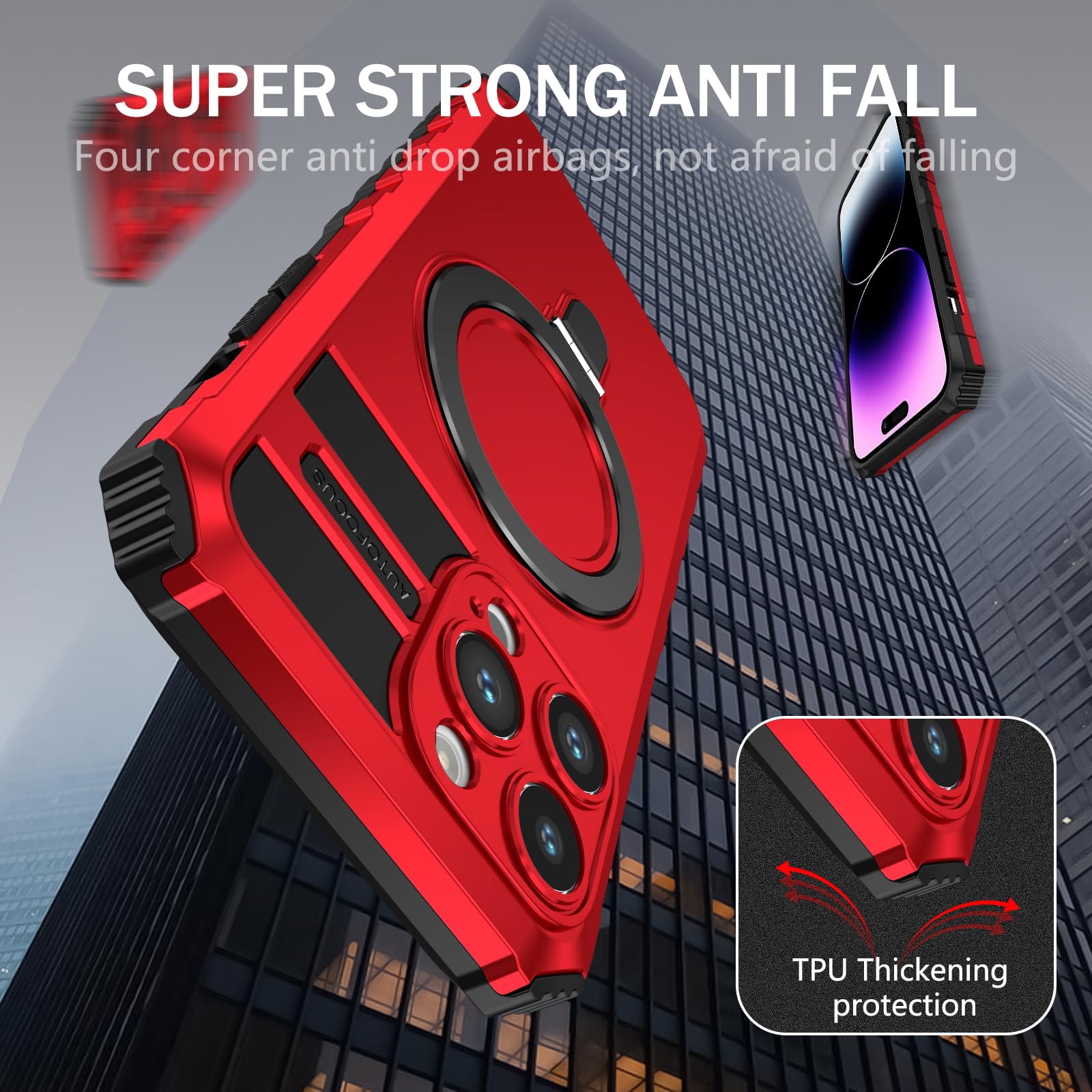 Custodia per cellulare per iPhone 14 Pro Max, supporta la ricarica wireless, opaca, sottile, antiurto, custodia protettiva per iPhone 14 Pro Max 6.7, custodia militare rossa