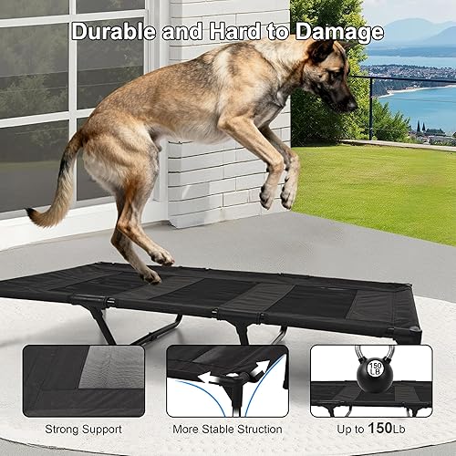 Miniatura 4 de Cama elevada para exteriores para perros, cuna elevada portátil con refrigeración, cama lavable para mascotas, perros grandes, color negro
