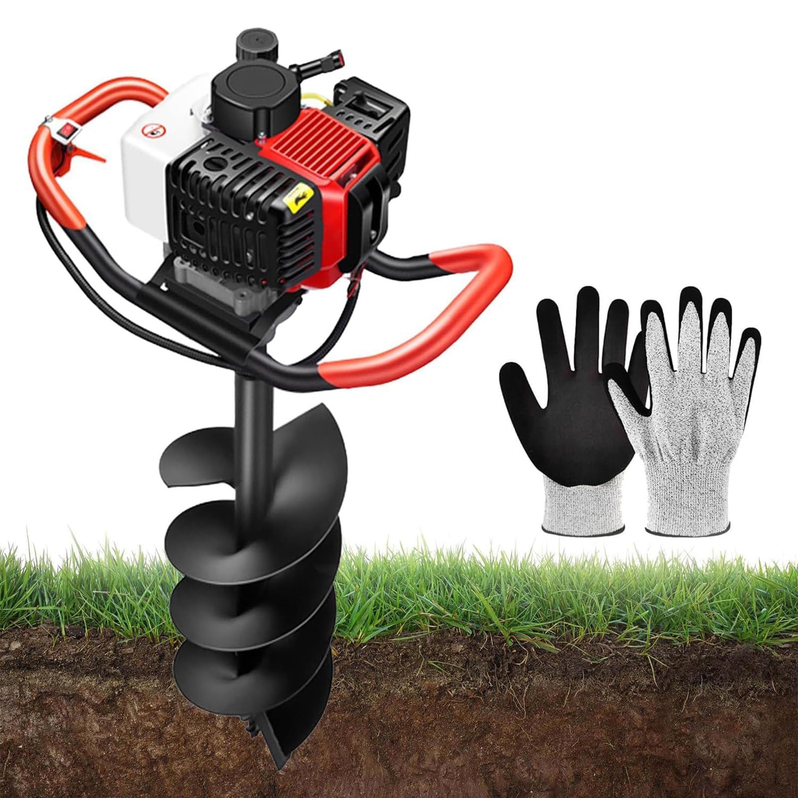 Ahoyador De Tierra A Motor, Ahoyador 4 Tiempos con Brocas, Ahoyador De Uso Rudo para Agricultura, Jardinería, Paisajismo Y Construcción — Bajo Consumo De Combustible 10cm