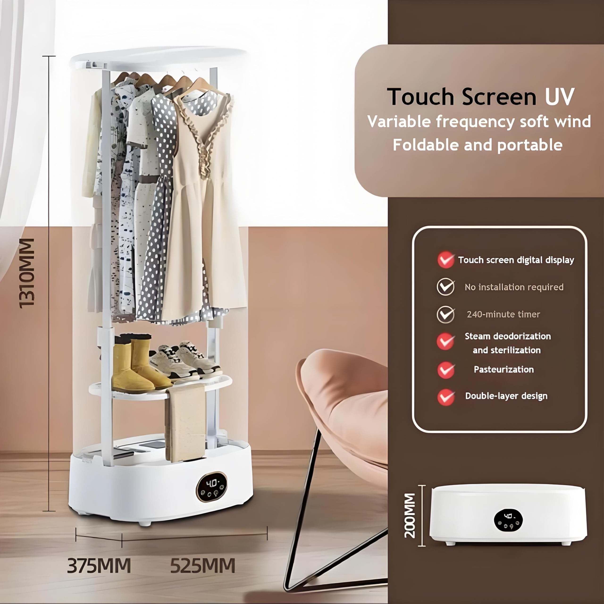 Automatische Bügelmaschine, Dampfbügelmaschine mit Teleskopstange mit Dampffunktion, 1000 W Dampfbügeleisen für Kleidung und Stoffe, Touchscreen-Modell