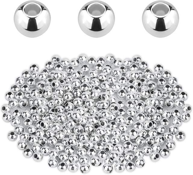 SAVITA 200pcs 5mm Round Spacer Beads for Jewelry Making, Metal Spacer Beads Silver Smooth Round Beads for DIY Making Bracelet Necklace Earring Crafting