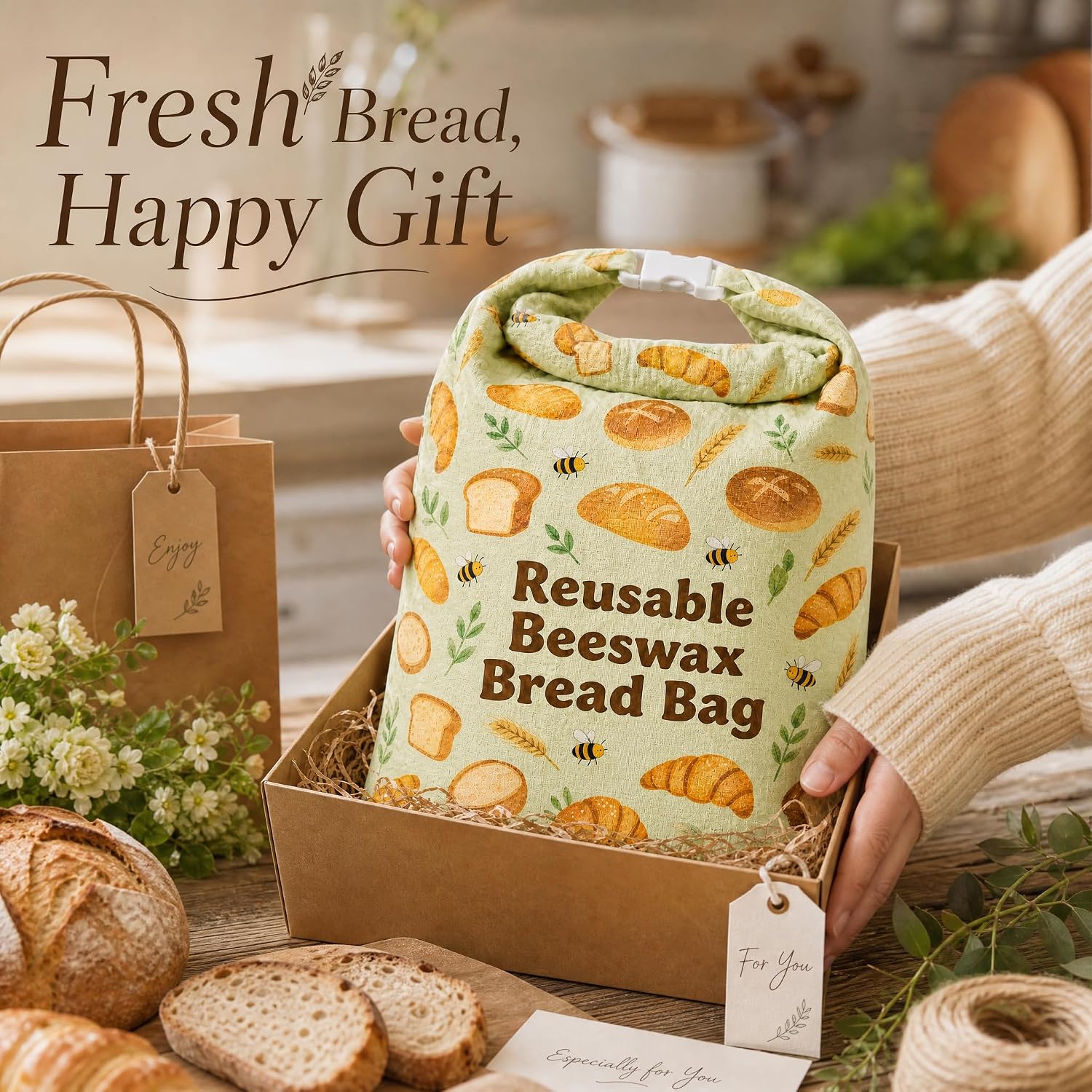 Beeswax Bread Bags for Sourdough Homemade Bread,Removable 2 Pack(XL+M) | Zipper,Removable Beeswax Lining,100% Natural Beeswax(No Additive),Organic Cotton,Reusable,Freezer Safe,Keep Fresh,Baking Gift
