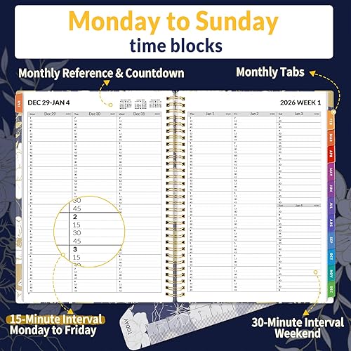 Vista 65 de SUNEE Libro de citas 2026, trimestral por hora, semanal y mensual, de enero de 2026 a diciembre de 2026, planificador semanal de 8.5 x 11 pulgadas