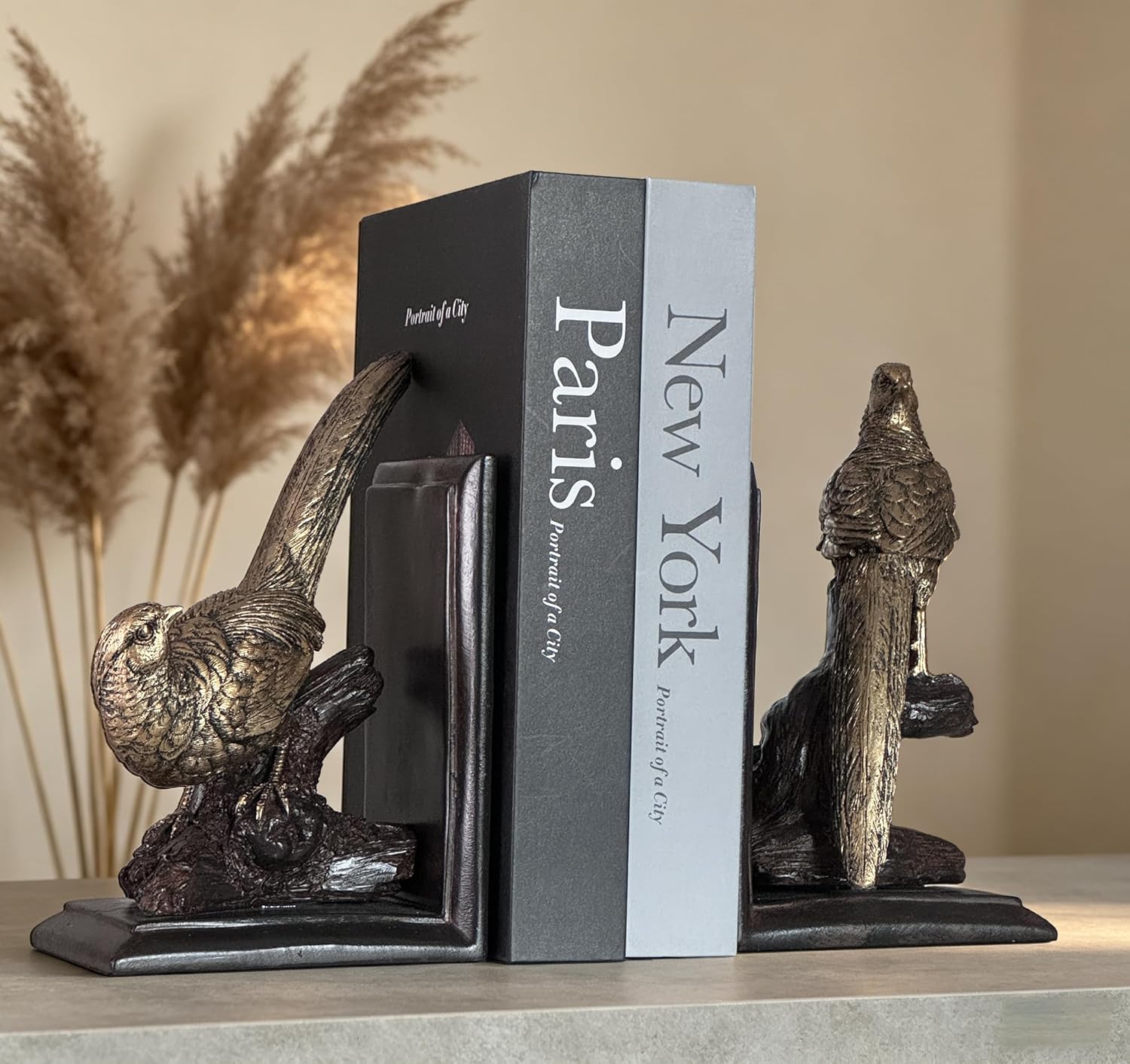 2PCS Luxury Decorative Bookends with Bird Decorative Premium Book Ends for Heavy Books Stoppers for Rooms for Office (Large Bird Bookends)