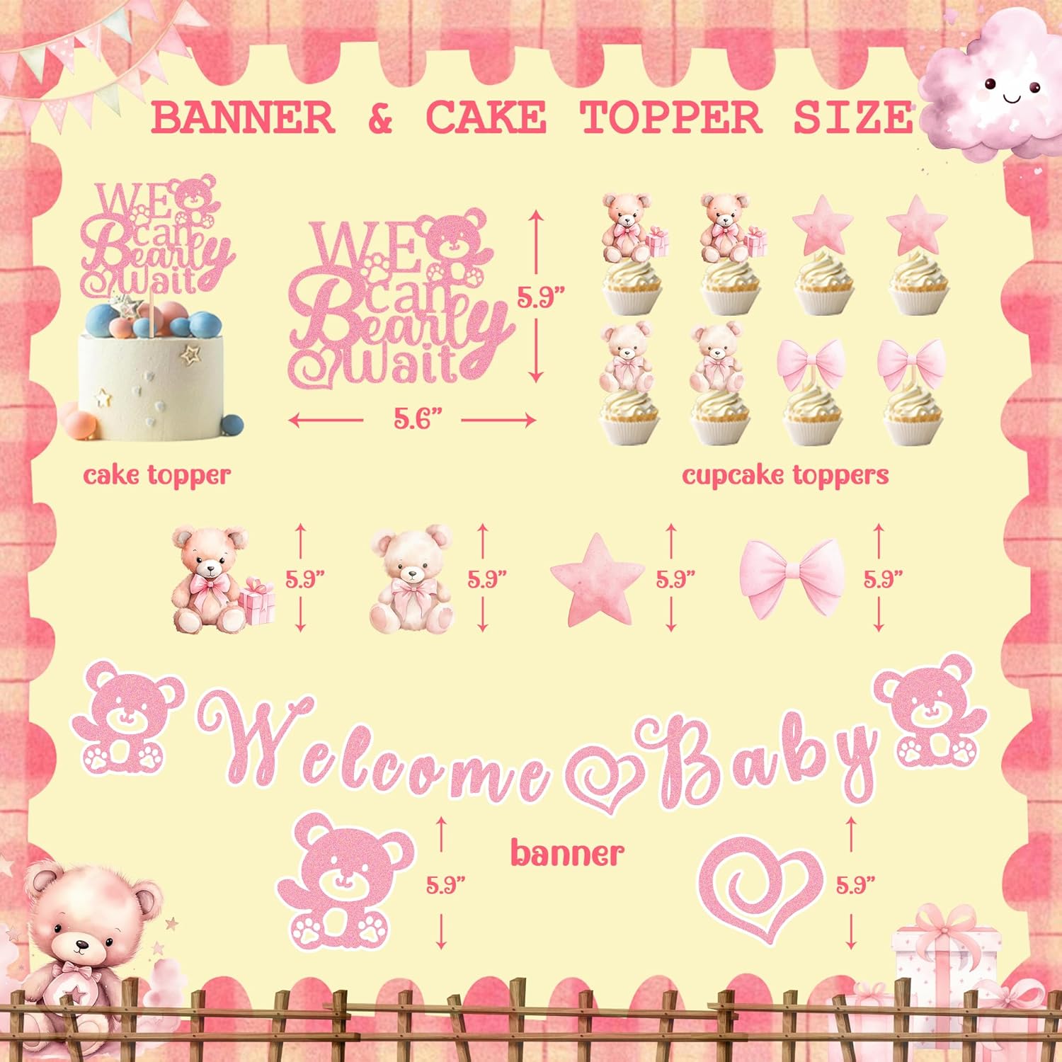 Bear Baby Shower Decorations for Girl Pink We Can Bearly Wait Baby Girl Baby Shower Supplies Bear Balloon Garland Banner Cake Cupcake Topper Baby Boxes for Bear Themed Baby Girl Baby Shower Décor Kit