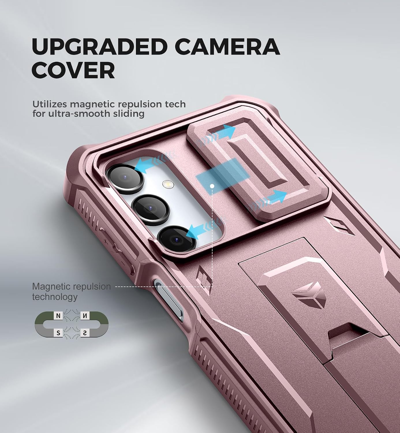 Dexnor for Samsung Galaxy A16-5G Phone Case, [2 Front Frame] [Built-in Magnetic Slide Camera Cover & Kickstand] Heavy Duty Protection Shockproof Case with Screen Protector, 6.7 inch Peony Pink