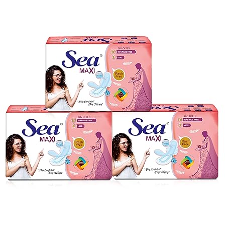 SEA Sanitary Pad For Women | 45 XXL Maxi Pads | Organic Cotton Pad with Leak And Odour Lock Technology