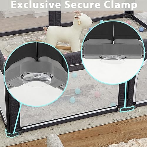 Miniatura 3 de Albott Corralito plegable para bebés y niños pequeños de 74 x 74 pulgadas, patios de juegos para bebés, valla portátil para bebés (grande, gris