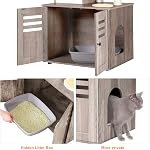 Heybly Cat Tree, Wood Litter Box Enclosure with Food Station, All-in-one Indoor Cat Furniture with Large Platform and Condo, Modern Style Cat Tower, Hammock, Rustic Gray HCT100SG