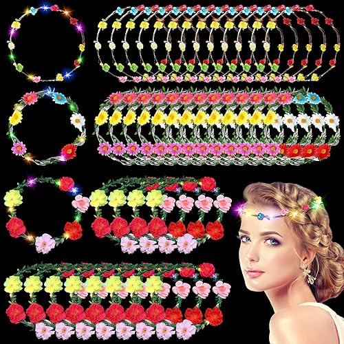 100 coronas LED florales para niñas, corona de flores, diadema de flores, tiara LED, luminosa, brillante, tocado, coronas florales para mujeres,