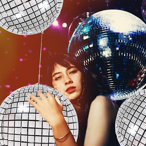 Miniatura 4 de 6 globos grandes de bola de discoteca plateada de 22 pulgadas, globos grandes de espejo de Mylar redondos 4D para decoraciones de baile de discoteca