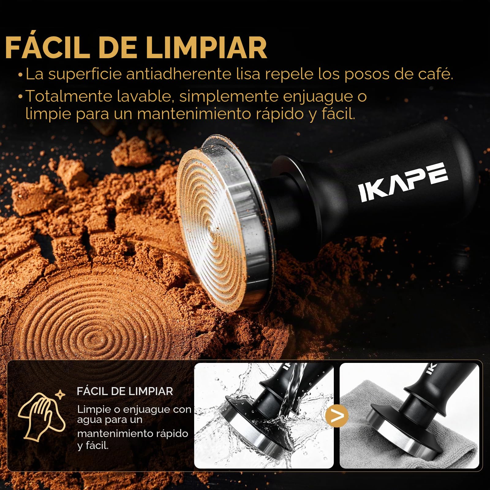 IKAPE Prensador de café espresso de 51 mm, prensador de café barista premium con resorte calibrado, base de acero inoxidable 100% plana para máquina de espresso (negro)