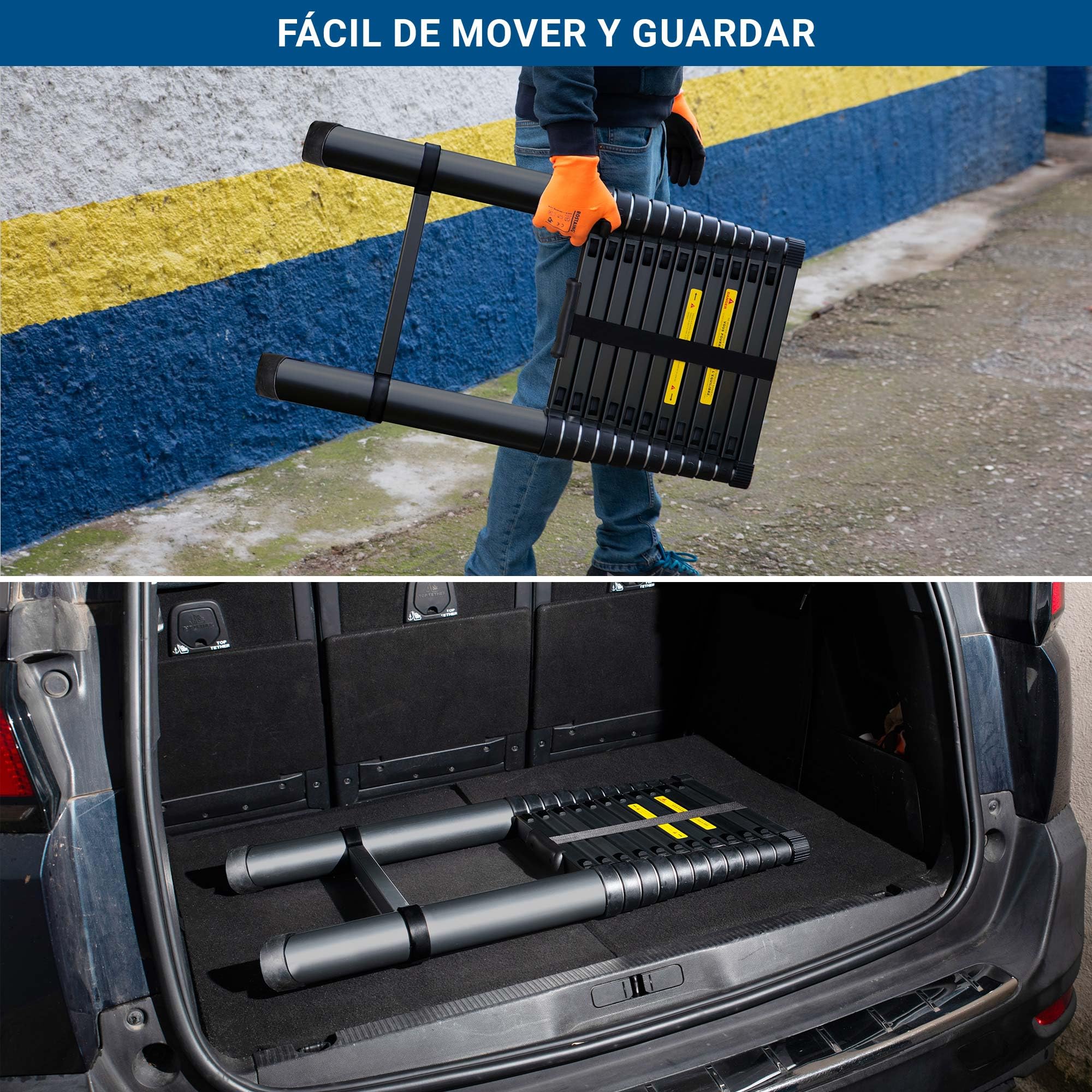 HOSTRÖM Escalera telescópica de 3,8 m TELESCOO13, Aluminio, Plegable, Extensible, Altura máxima de Trabajo 4,7 m, Norma EN131, garantía de 5 años.