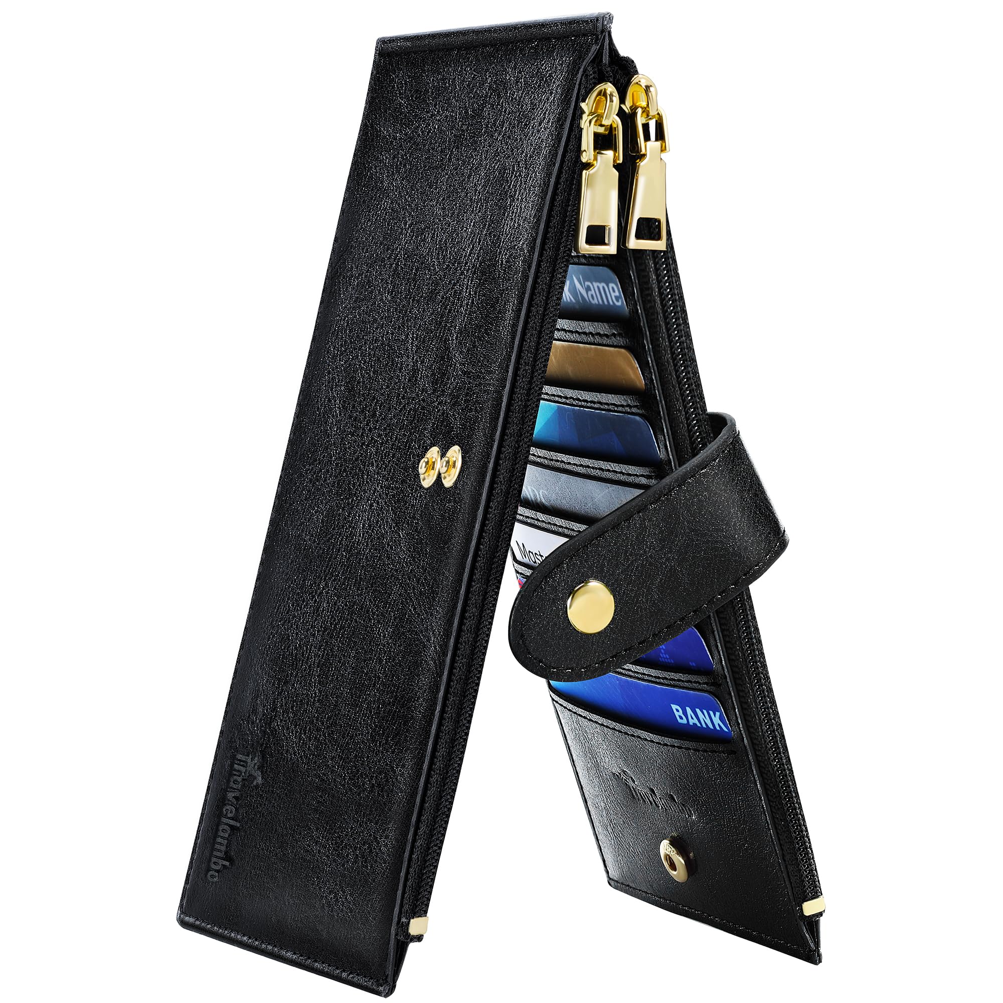 Travelambo RFID Wallet Women Large Size Bifold Multi Card Wallet Case with Zipper Pocke Credit Card Holder for Women