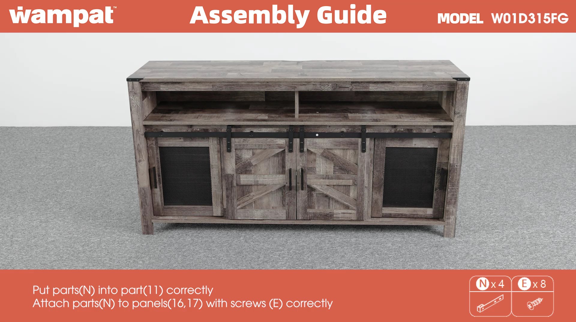 Watch WAMPAT Farmhouse Wood TV Stand Assembly Video - W01D315 on